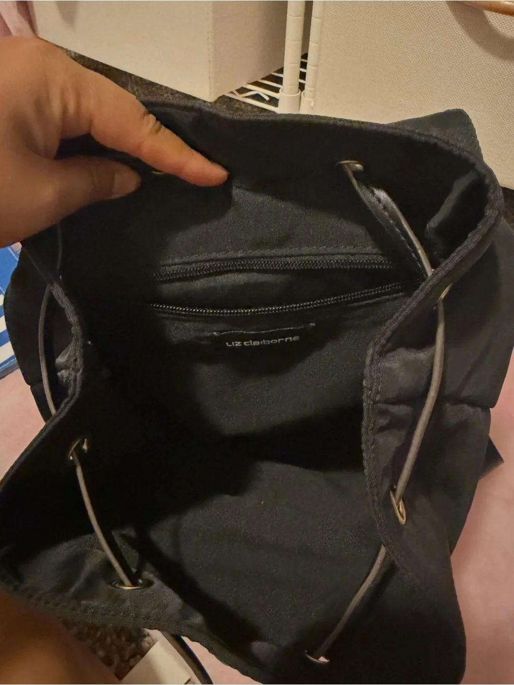 Liz Claiborne Black Nylon Mini Backpack with Gold Hardware